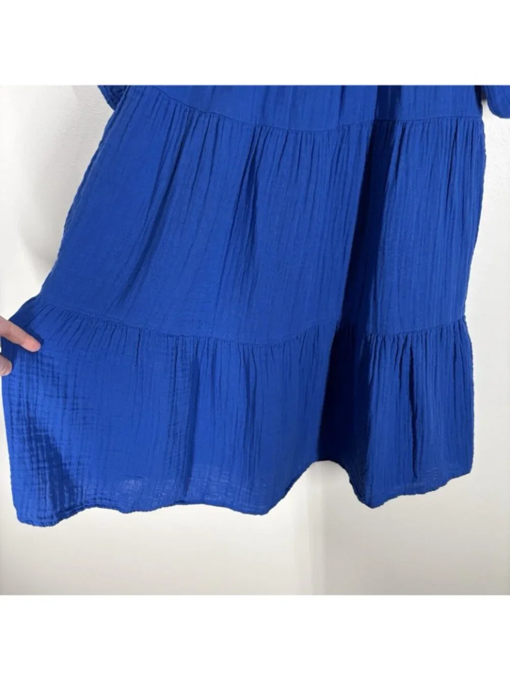 Old Navy Women S Blue Sapphire Sky Pockets Puff-Sleeve Tiered Mini Swing Dress - Picture 4 of 10
